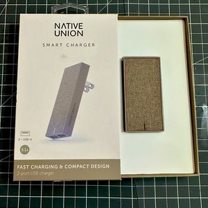 Native Union fast charging 2-port smart charger in camel linen